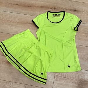 Boast Women's Neon Green Athletic Set with Japanese maple leaf decal